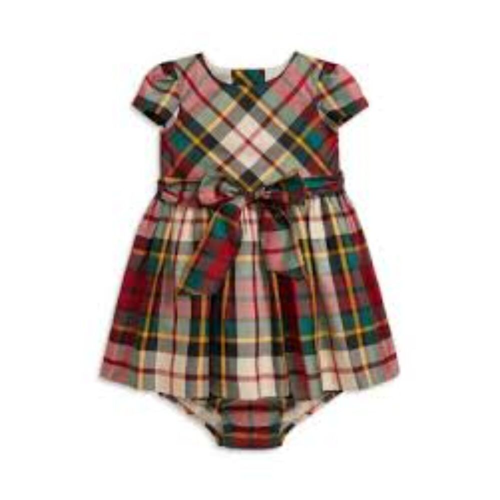 Ralph Lauren Polo Baby Girl's Dress Bloomers Plaid Holiday Christmas Set Tartan